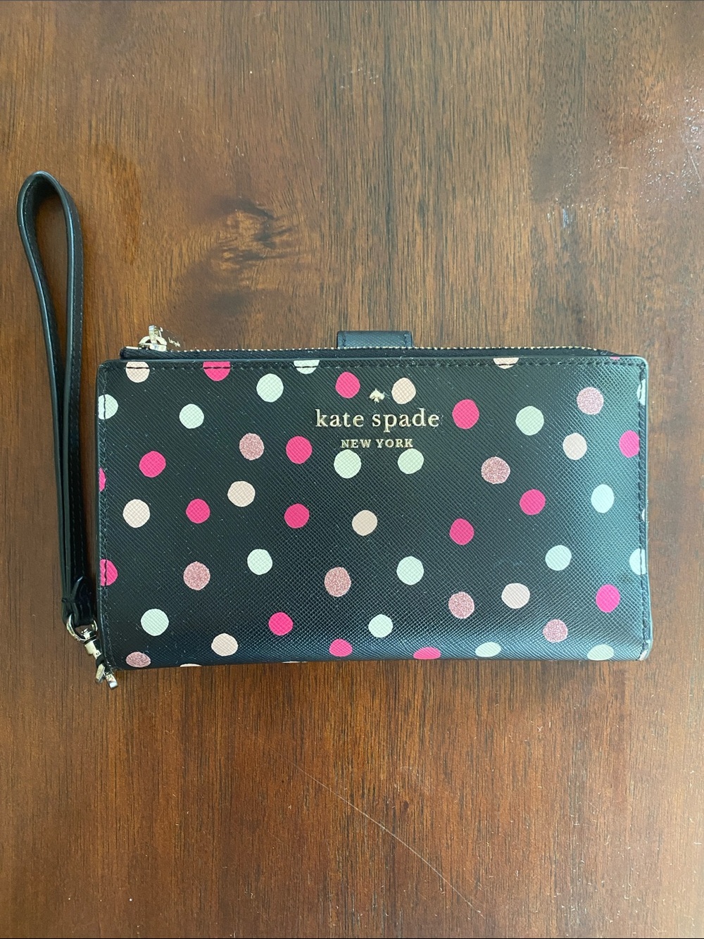 Kate spade black polka dot wristlet